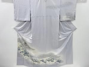 アンティーク　松に屋敷風景模様一つ紋着物